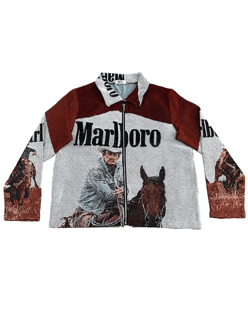 Marlboro Western Graphic Zip tapestry jacket  - Brown & Gray